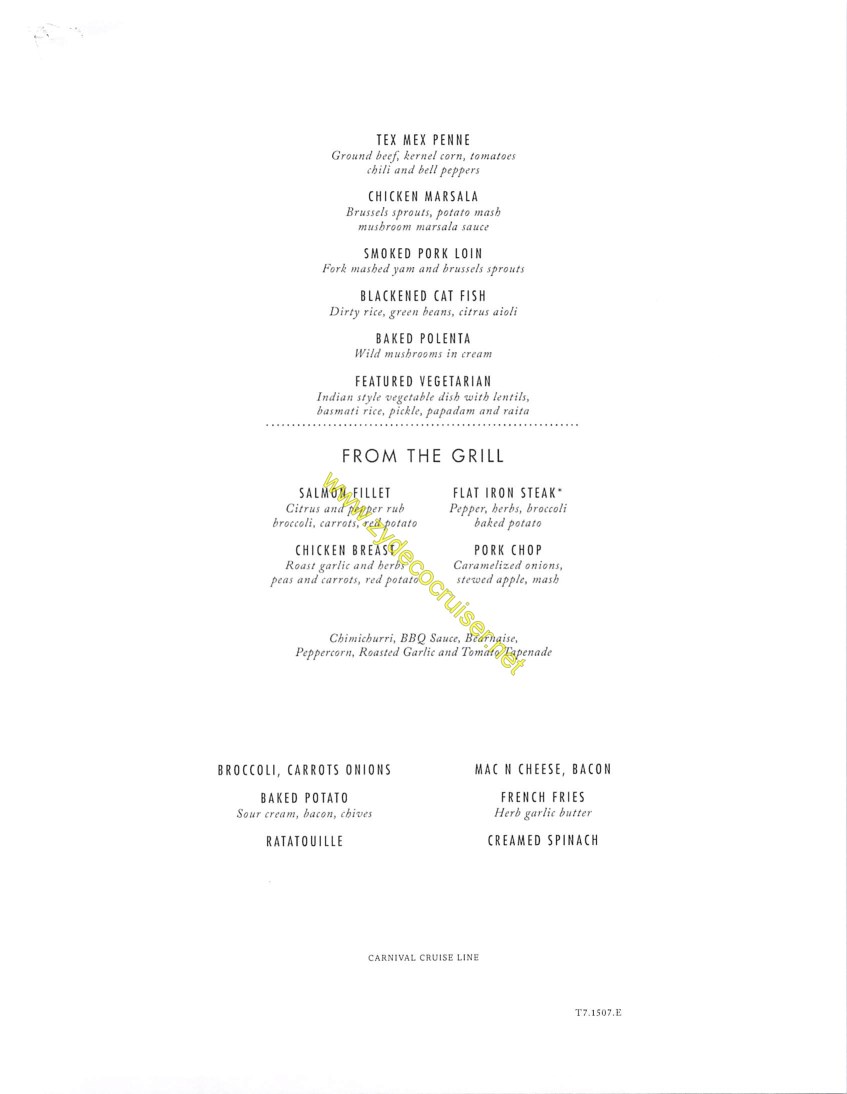 Carnival Triumph Oct 24th Journeys Cruise, MDR Dinner Menus 79